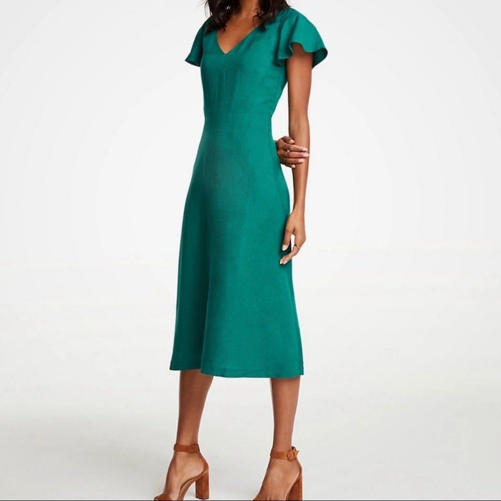 Ann Taylor Flutter Sleeve Midi Dress